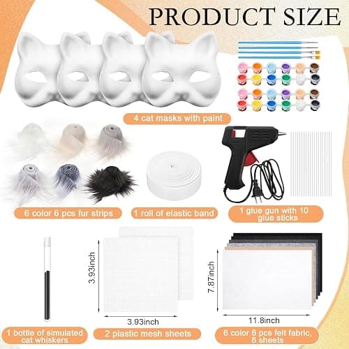 Seenelling 33 Pcs Therian DIY Mask Kit for Beginners Including Blank Cat Mask Faux Fur Fabric Felt Fabric Plastic Mesh Sheet(Classic Colors) thumbnail 2
