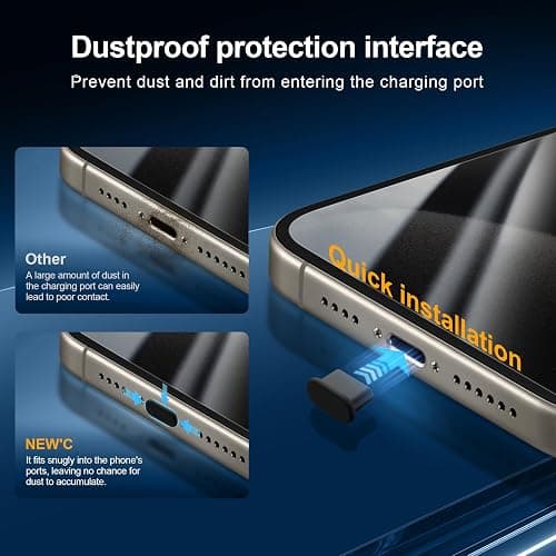 NEW'C 3X Privacy for iPhone 15 Pro Screen Protector (6.1 inches)+ 3X Camera Lens Protector, Sensor Protection, Case Friendly Tempered Glass Film + Dust Plug - Easy Installation Tool Included thumbnail 5