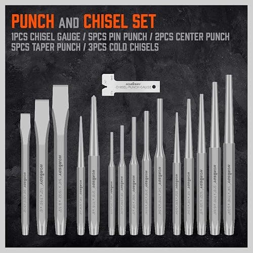 HORUSDY 16-Piece Punch and Chisel Set, Including Taper Punch, Cold Chisels, Pin Punch, Center Punch thumbnail 2