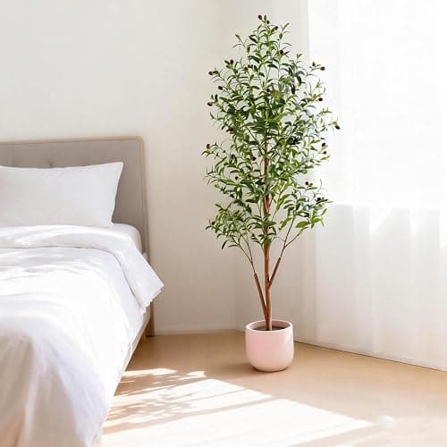 CyanZen 6FT Artificial Olive Tree Indoor, Tall Faux Olive Tree with Pot&Basket, Large Fake Olive Tree with Realistic 1080 Silk Leaves and 60 Fruits for Living Room Home Office Decor. thumbnail 2