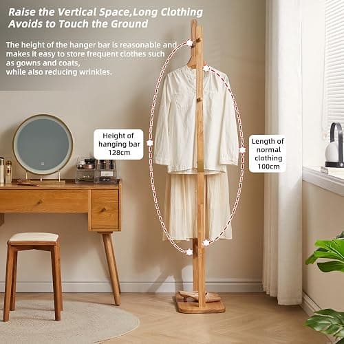 Aibiju Coat Rack Freestanding, Coat Tree with 2 Main Rods and Stable Design, Clothes Racks for Hanging Coats Clothes Suits Jacket, Easy to Assemble and Very Sturdy, Natural Wood Color USYD-202 thumbnail 4