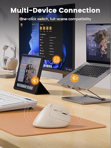 SABLUTE MAM3 Ergonomic Mouse, Rechargeable Wireless Vertical Mouse with 4 Adjustable DPI for Small/Medium Hands, Dual-Device Connectivity for Computer/PC/Laptop,Bluetooth Mouse for Window,Mac OS,Beige thumbnail 4
