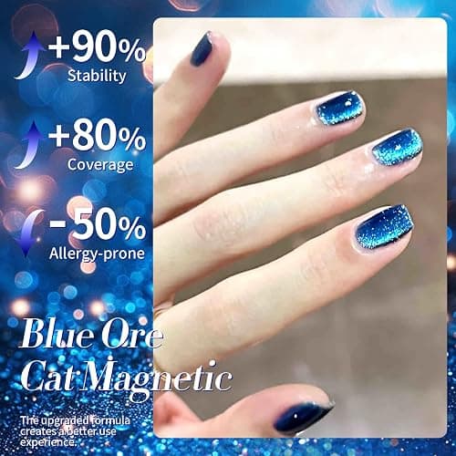 BORN PRETTY Blue Ore Cat Magnetic Eye Gel Nail Polish Holographic Gel Nail | Glitter Cat Magnetic Gel Nail Polish Crystal Magnetic Nail Polish for Vacation Festival Salon DIY at Home 15ML thumbnail 5