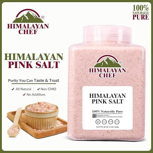 Himalayan Chef Pink Himalayan Salt Fine Grain, 5 lbs Plastic Jar - Pure, Natural, Kosher, Non-GMO, Mineral-Rich, for Cooking, Seasoning, Baking, Table Use thumbnail 2