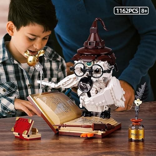 Magic Owl Building Set, Compatible with Lego Bird Potter Toy for Adults | 1162PCS Light-up owl with spellbook, wizard hat glasses wand and quill collectible fantasy decor and gift for kids adults 8+ thumbnail 6