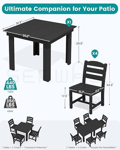 SERWALL HDPE Outdoor Square Dining Set for 4 | with Armless Chair Seat thumbnail 2