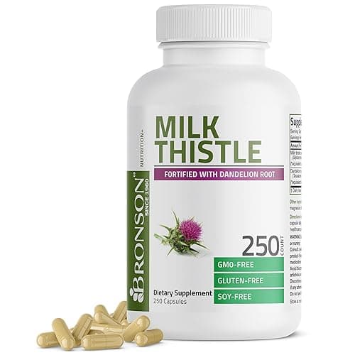 Bronson Milk Thistle Silymarin Marianum & Dandelion Root Liver Health Support, Antioxidant Support, Detox, 250 Capsules - Image 1