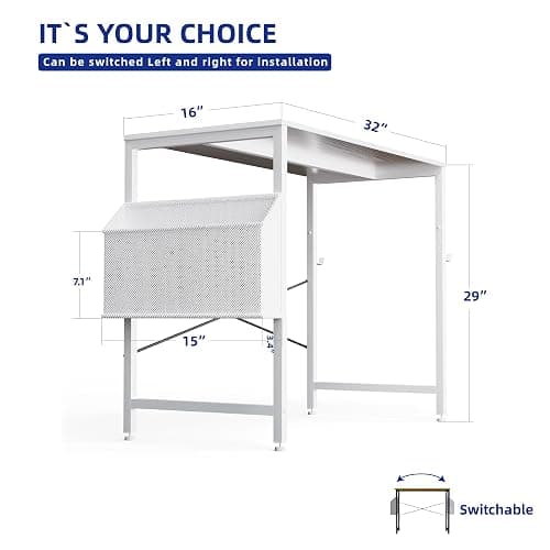 Pamray 32 Inch Computer Desk Small Spaces Desk with Storage Bag for Bedroom Writing and Home Office Work Small Study Desk Table White thumbnail 3