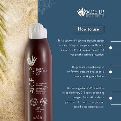 Aloe Up SPF 4 Dark Tanning Oil - Body and Face Tanning Continuous Spray for Outdoor Sun - With Sunscreen, Pure Aloe Vera, and Natural Oils - Dries Clear - Reef Friendly - Fresh Tropical Scent - 6 Oz thumbnail 6