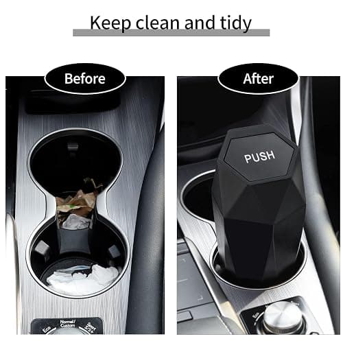 JUSTTOP Car Trash Can with Lid, Diamond Design Small Automatic Portable Trash Can, Easy to Clean, Used in Car Home Office Interior Accessories, 2PCS (Black) thumbnail 7