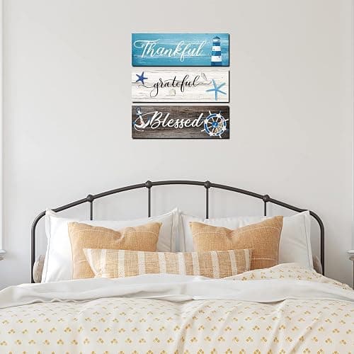 Yookeer 3 Pieces Thankful Grateful Blessed Wooden Signs Coastal Rustic Wood Signs Wall Decor Beach Wood Front Hanging for Farmhouse Outdoor Decor(Coastal Style) thumbnail 5