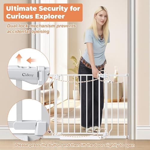 Cideny Baby Gate Auto Close, 29"-40" Dog Gate Indoor for Stairs & Doorways | Pressure Mounted Adjustable Pet Gate Indoor, Easy Walk Through No Drilling Child Gate for Baby & Pet Stroller Friendly, White thumbnail 4