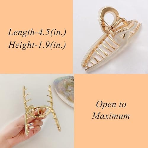 3 Pack Large Metal Acetate Hair Claw Clips Big Non Slip Hair Clamp for Women Hair Accessories as Gift for Medium to Thick Hair (3pcs/box,Ivory White,Gray,Leopard Print) thumbnail 4