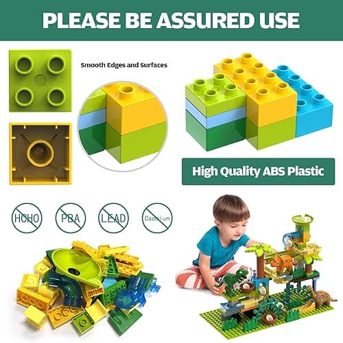 JIXIn Dinosaur Marble Runs for Kids 4-8 - Building Blocks Compatible with DUPLO Lego Sets - 125 PCS Classic Big Blocks for Toddlers Ages 3-5 - Montessori Learning STEM Toys - 125 Dinosaur Marble Run thumbnail 5