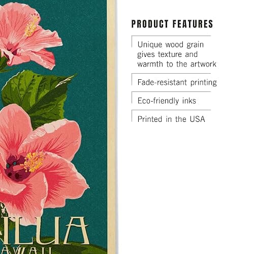 Lantern Press 6x9 Inch Wood Sign, Ready to Hang Wall Decor, Kailua, Hawaii, Pink Hibiscus, Letterpress thumbnail 4
