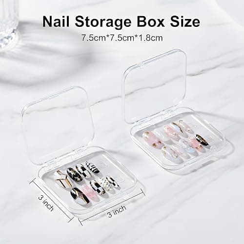 12 Pcs Press on Nail Storage Box with 60 Pcs Double Sided Adhesive Tapes, Nail Packaging Boxes Fake Nail Display Case Crystal Clear Nail Storage Box with Gift Box for Nail Art Business Nail Salon thumbnail 3