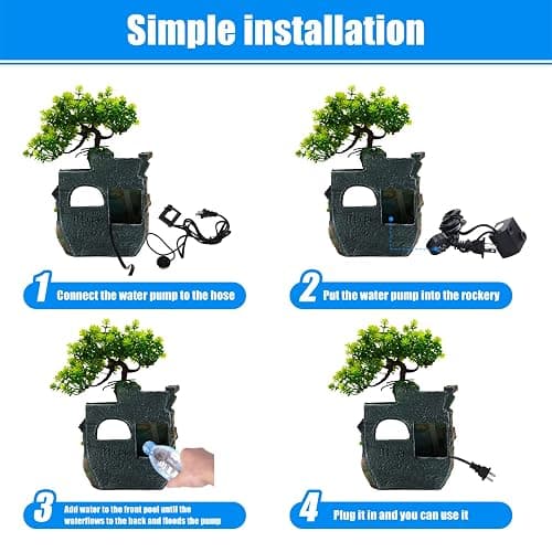 Tabletop Waterfall Fountain – 11 in Rockery Humidifier with Color-Changing LED Light, Adjustable Pump & Faux Bonsai Tree, Resin Indoor Desk Fountain Décor for Bedroom, Office, Aquarium, Meditation thumbnail 8