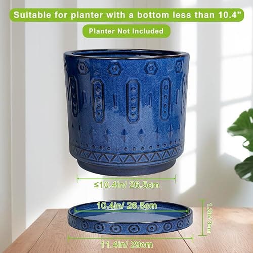 Eightpot Plant Pot Saucer - 11.4 Inch Plant Saucer for Outdoors Ceramic Plant Tray for Indoors No Holes Large Plant Drip Trays Round Flower Pot Saucer Plant Dishes to Catch Water Blue thumbnail 4