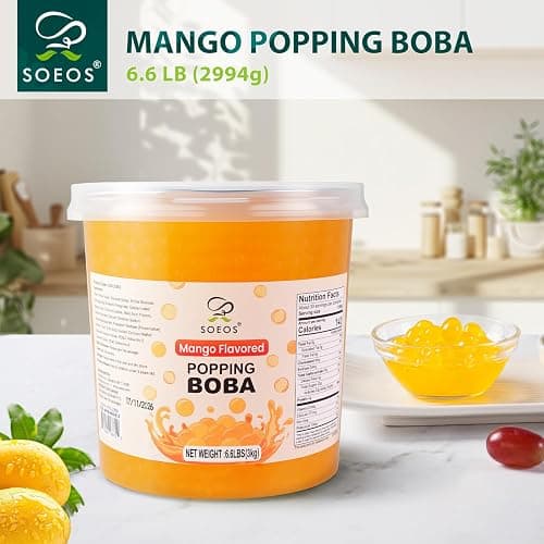 Soeos Mango Popping Boba Pearls 6.6 Pounds, Bursting Boba Pearls for Bubble Tea, Beverages, Shakes, Desserts, Smoothie and Ice Cream Topping thumbnail 2