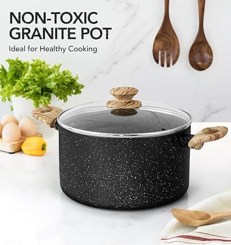 MICHELANGELO 6 Quart Stock Pot with Lid, Nonstick Soup Pot with Lid, 6 Qt Cooking Pot Induction Compatible, Non Stick Pots with Stay-cool Handle, Nonstick Pots for Cooking, Black Granite thumbnail 3