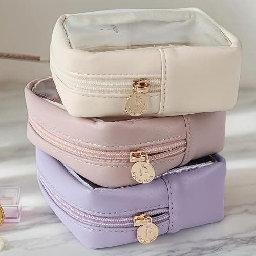 Pocmimut Clear Makeup Bag,Easy to Find Mini Makeup Bag for Purse,Travel Makeup Bag for Car, Compact Cosmetic Pouch for Daily Essentials,Beige thumbnail 7