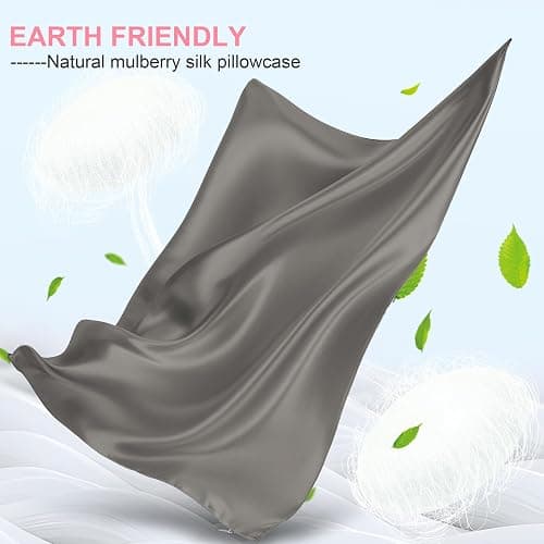 Mulberry Silk Pillow Cases Standard Size with Hidden Zipper, Ultra Smooth and Soft Breathable Cooling Silk Satin Pillowcase for Hair and Skin, Gifts for Women Men (Dark Grey, 20x26 Inches, 1 Pack) thumbnail 3