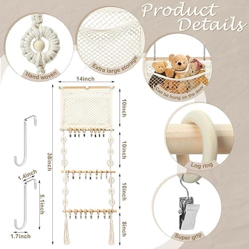 Dingion Headband Holder Hair Bows Organizer for Baby Girls Over Door Bows Holder 4 Tier Wooden Large Daisy Headband Hair Accessories Organizer Storage Decor Wall Hanging for Toddler Girls Room thumbnail 3