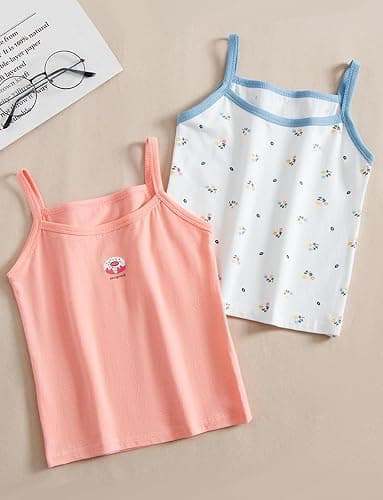 SEAUR Toddler Girls Cotton Camisole Cute Tank Tops Tagless Sleeveless Undershirt Spaghetti Strap Flower Clothes thumbnail 5