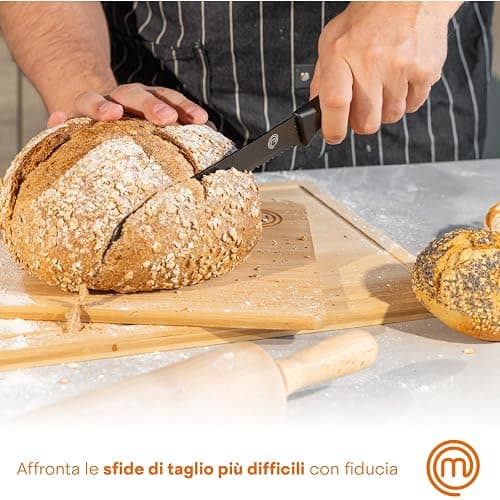 MasterChef Set Coltelli da Cucina con Ceppo Universale, Portacoltelli con Lama Affilato per Pane, Carne, Verdure e altro, Acciaio Inox, Prova di Calore, Manici Neri, 5 Pezzi, Nero thumbnail 7