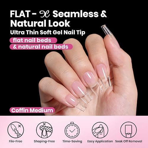 Beetles Gel Nail Tips Flat-X - Coffin Medium, 320pcs 16 Sizes, Pre-Etched Half Matte Full Cover Soft Acrylic Press on False Nail Extension Tips Easy DIY Salon Art for Flat & Natural Nail Beds thumbnail 3