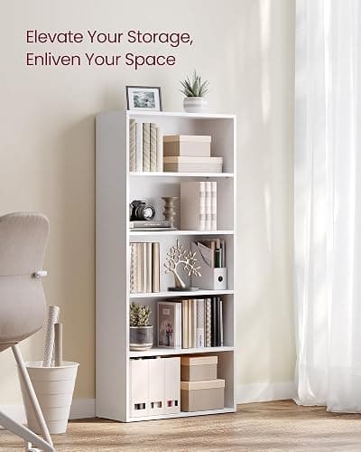 VASAGLE 5-Tier Bookshelf, Storage Organizer, 23.6 x 9.4 x 52.8 Inches | Particleboard and MDF, for Home Office, Cloud White, CUSTOS Collection ULBC165T14 thumbnail 4