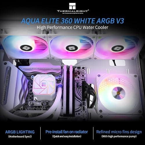 TR-AQUA ELITE 360 White V3 CPU Liquid Cooler, 3 ARGB PWM Fans with S-FDB Bearings, Efficient PWM Controlled Pump, for AMD / AM4 / AM5 Intel LGA1150 / 1151/1200 / 2011/1700, (AE360 White V3) thumbnail 2