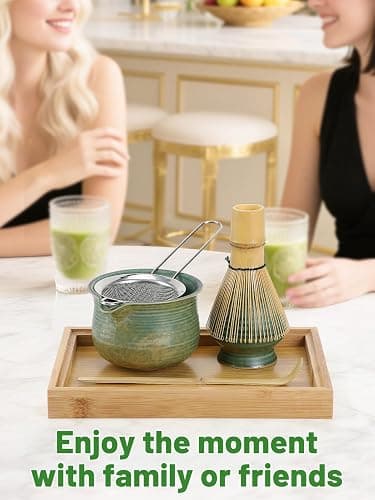 Matcha Whisk Set with Bamboo Tray - Bowl with Spout, Whisk and Holder, Bamboo Scoop, Sifter, Japanese Matcha Kit Tea Ceremony Gift for Women thumbnail 6