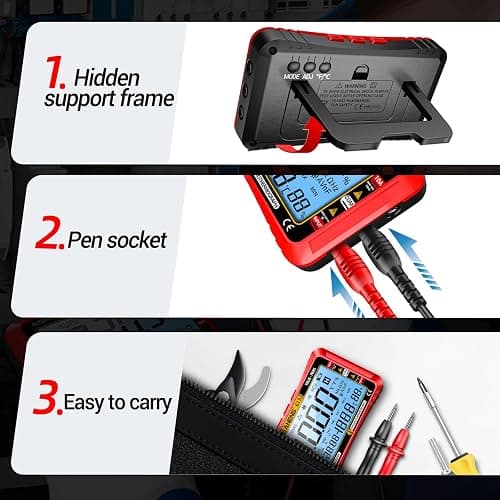 ANENG Digital Multimeter Tester,4000 Counts Voltage Tester,Auto-Ranging TRMS Volt Meter,Large LCD Ohm Meter Measures AC/DC Current,Voltage,Resistance, Diode,Continuity,Capacitance,Temperature(Red) thumbnail 7