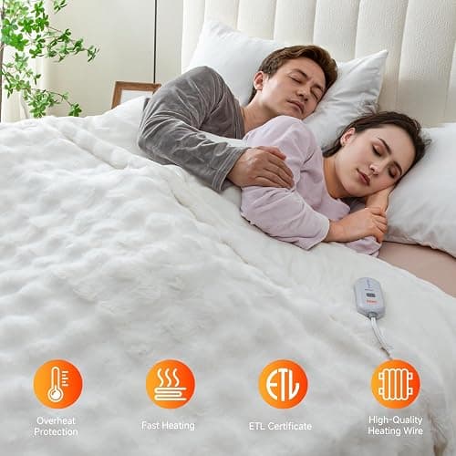 TiMiCalda Heated Blanket Electric Throw- 50"x60" Soft Thick Bubble Electric Blanket for Sofa with 5 Heat Levels & 4 Hours Auto-Off Overheat Protection, Warm Cozy Gifts, Cream thumbnail 8