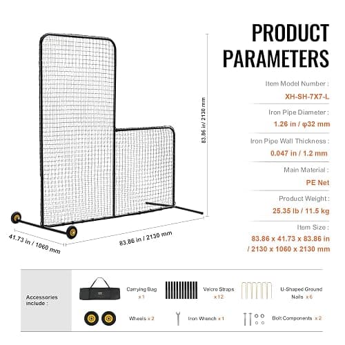 VEVOR Batting Screen - Baseball & Softball Protector with Carry Bag & Ground Stakes, Pitching Net for Pitchers Protection thumbnail 7
