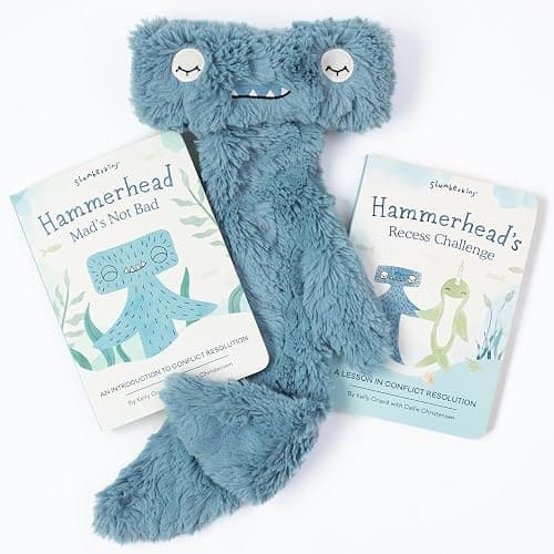 Slumberkins Hammerhead Snuggler & 2 Board Books Complete Set Bundle | Promotes Conflict Resolution, Social Skills & Responsibility | SEL Development (Hammerhead Snuggler Plush + 2 Board Books) - Image 1