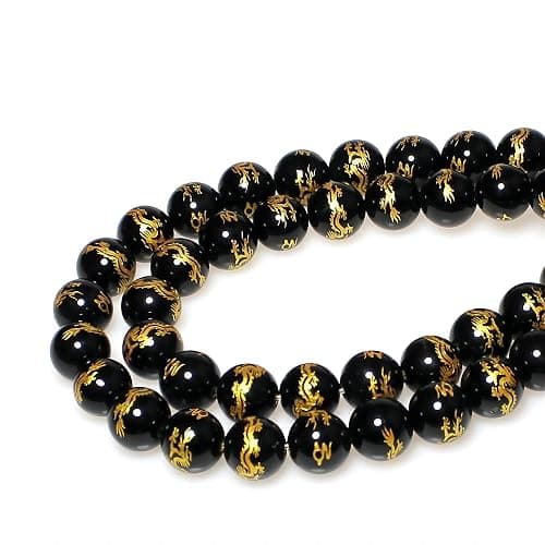 MJDCB Natural Stone Beads 8mm 43pcs Round Black Onyx Carved Dragon Loose Gemstone Bead Charms for Jewelry Making Bracelet Necklace Earring Pendant thumbnail 3