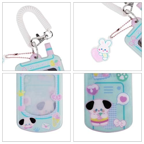 Kpop Photocard Holder with Keychain Cute Pendant 3 inch Idol Album Photo Card Sleeves ID Bus Bank Credit Card Protector for Student Kpop Fan (Green) thumbnail 5