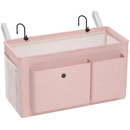 Bedside Caddy Bedside Organizer with Fixed Straps & Water Bottle Holder, Bunk Bed Caddy ideal for Home, Dorm, Hospital, Crib, Versatile Bedside Storage Solution (Pink) - Image 1