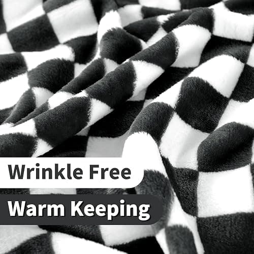 FY FIBER HOUSE Karrierter Flanell-Fleece-Decke Weich und Gemütlich Karo-Gitterdruck Schachbrettmuster Gingham-Muster Decke für Bett, Couch, Sofa, 60"x80" (152 x 203 cm), Schwarz thumbnail 6