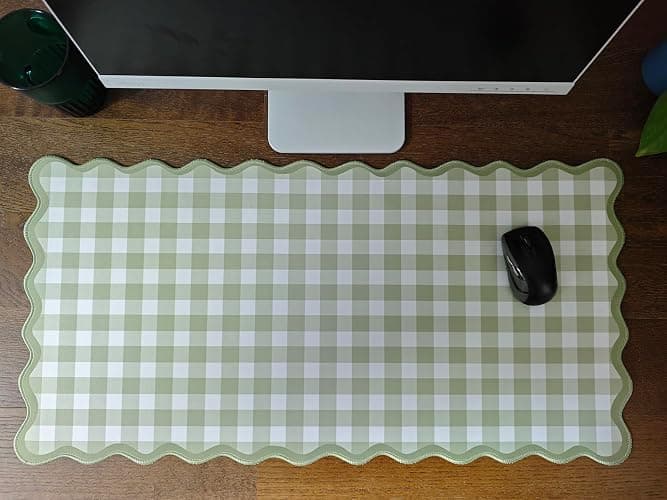 ohisxiacy Scalloped‌ Green Checkered Desk Mat Cute Pastel Large Gaming Mouse Pad Gingham Kawaii Cottagecore ‌Vintage‌ Girly Keyboard Computer Mat Aesthetic Desk Pad Accessories Office Decor for Women thumbnail 6