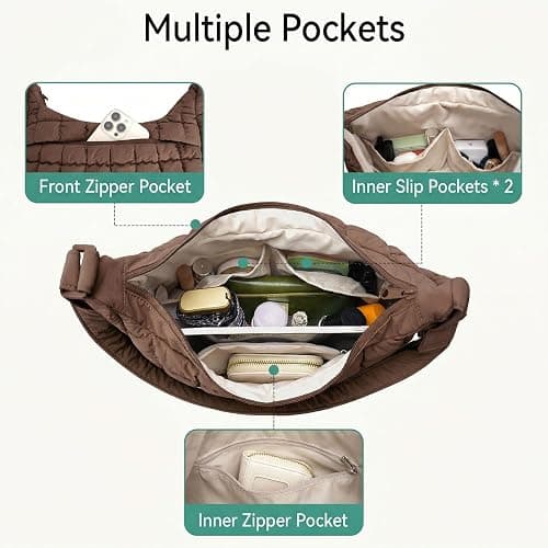 YUWEIUS Puffer Crossbody Hobo Bag for Women Nylon Quilted Purse Lightweight Shoulder Handbag with Adjustable Strap thumbnail 5
