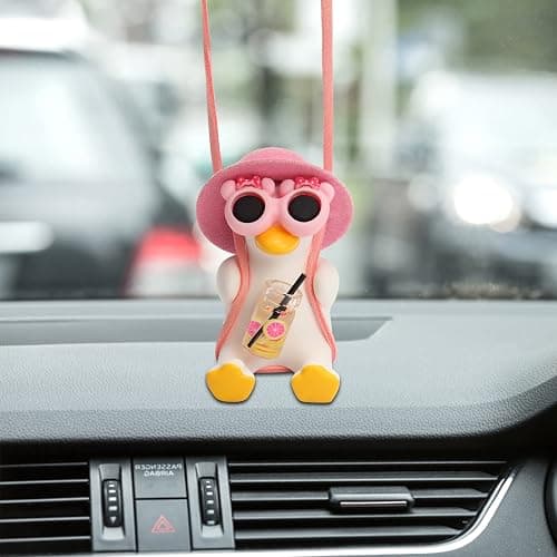 Swinging Duck Car Ornament, Cute Car Mirror Hanging Accessories Car Decorations Interior for Rear View Mirror (Pink) thumbnail 7
