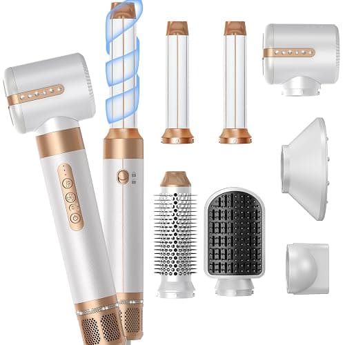 Blow Dryer Brush 7 in ONE,Autowrap Curling Wand, 110,000 RPM High-Speed Negative Ionic Hair Dryer with Diffuser Concentrator, Round Brush Blow Dryer Air Styler, Volumizing Hair Styling Tools - Image 1