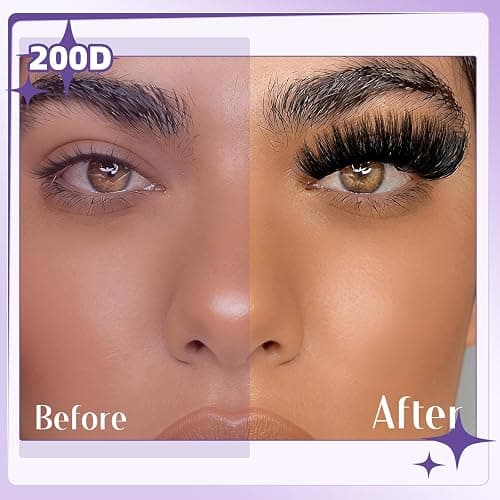 B&Q Fluffy Lash Clusters 200D,Dramatic Full Eyelash Clusters Volume 10-18mm | Thick Cluster Eyelash Extensions, Supersoft 05mm Wide Band Individual Lashes,Wispy Full Cluster Lashes，D Curl Lashes Clusters thumbnail 6