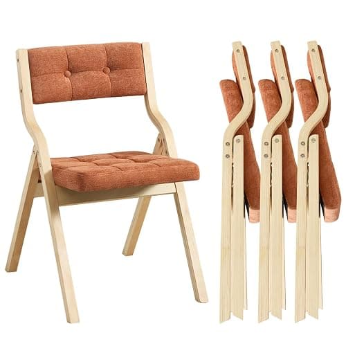 choairy 4-Pack Folding Dining Chairs with Cushion,Padded Foldable Dining Chairs,Portable Wooden Folding Chairs with Tufted Buttons Seat for Dining Rooms Kitchen Wedding and Party Indoor Orange - Image 1