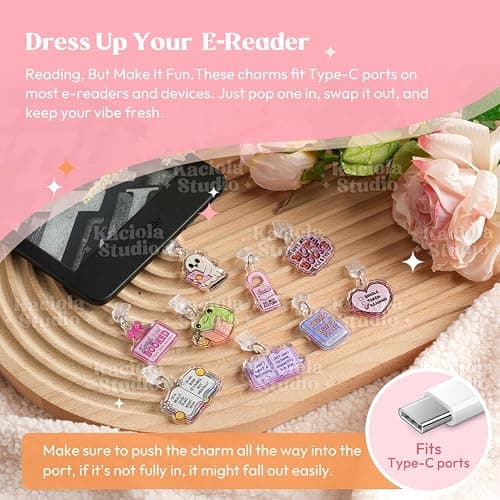 Kaciola 9 Pack Funny Dust Plug Charm Type C for Kindle/E Reader, Dust Plug Accessories for Women, Type C/Micro USB Dust Plug thumbnail 2