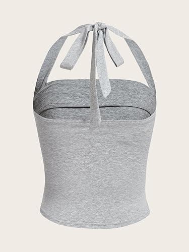 SOLY HUX Women's Ruched Halter Y2K Crop Tops Tie Back Sleeveless Slim Fit Cami Tops - X-Small - Plain Light Grey thumbnail 2