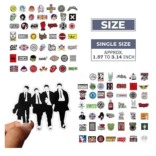 100 Stück Rock Band Punk Aufkleber, Classic Rock Sticker Pack für Erwachsene Cool Metal Punk Musik Aufkleber für Gitarre Laptop Skateboard (ROCK1) thumbnail 3